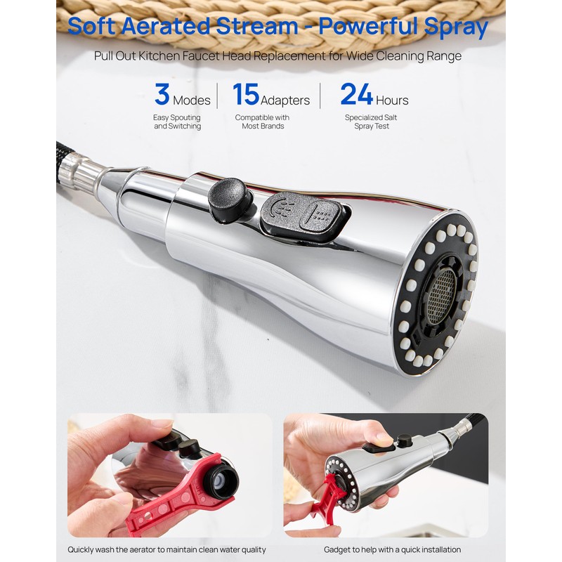 J-HVA Pull Down Kitchen Faucet Sprayer Head Replacement Part, 3