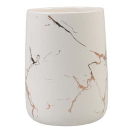 Cabilock Bathroom Tumbler Cup Ceramic Toothbrush Holder Stand Marble Pattern Toothbrush Cup for Rinsing Toothpaste Pen Makeup Brush Teaspoon Organizer White