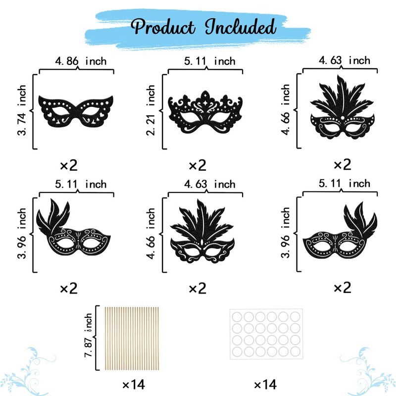12 Pcs Masquerade Mask Centerpiece Sticks - Masquerade Mask Party