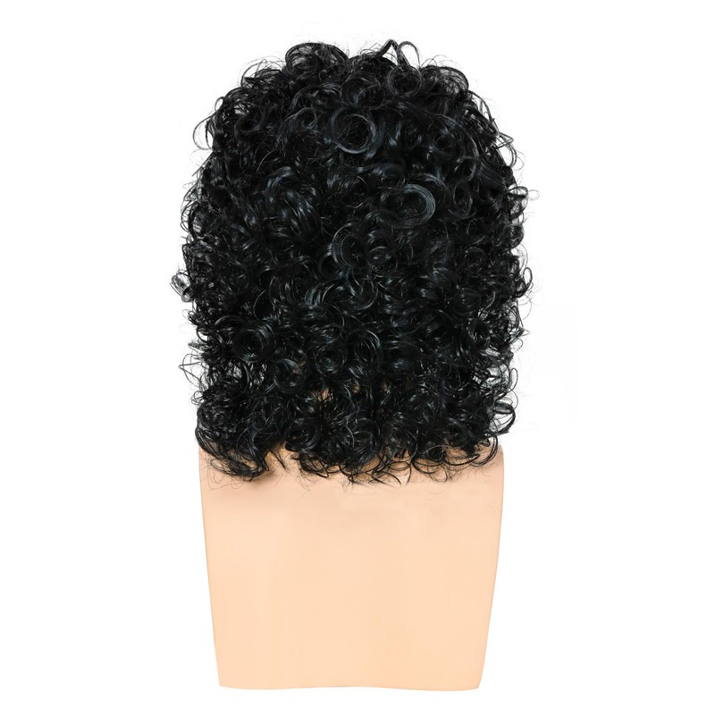 80s Short Black Curly Wig for Men,Long Curly Synthetic Wig