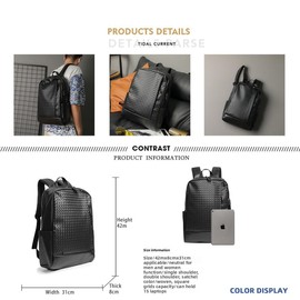 Black Leather Backpack School College Bookbag Laptop Backpack business travel Multifunctional backpack (Black 2)