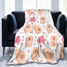Pomeranian Spitz Puppy Dog Blanket Soft Lightweight Throw Blankets Cozy Flannel Bed Throws for Sofa Couch Travel Home Room Bedroom Decor Gifts for Boys Girls Kids Adults 60"x50"