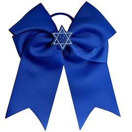 Funny Girl Designs Hanukkah Blue Star of David Glitter 7.5 Inch Hair Bow (Royal Blue Bow with Elastic)