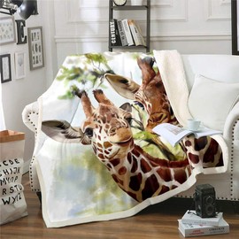 Giraffe Throw Blanket Zoo Animal Theme Fleece Blankets for Kids Boys Girls Teens Safari Wild Print Sherpa Blanket Wildlife Nature Theme Fuzzy Blanket for Chair Office Plush Blankets King 87"*94"