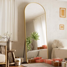 Koonmi Gold 64"x21" Arched Full Length Mirror with Stand, Floor Full Body Mirror with Aluminum Alloy Frame, Standing Leaning Hanging Mounted for Bedroom Living Room Cloakroom