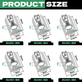 HXJDAM Set of 40 T-Slot Nuts M6 with Centring Ball Nut 8 T T-Slot Blocks Screws Set 30 Series M6 Aluminium Profile 30 x 30 Sliding Nut with Spring Ball for Aluminium C Profile 3D Printer CNC, European