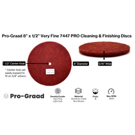 Pro-Graad 4 Pack 8” x 1/2” Very Fine 7447 PRO Non-Woven Buffing, Blending, Cleaning, Light Deburring & Finishing Discs, Pack of 4