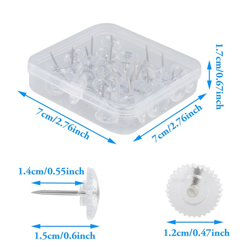 HXMJIED 50pcs Clear Push Pins, Flat Head Push Pins, Plastic