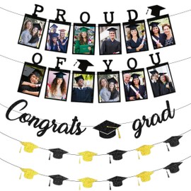 3 Pcs Graduation Decorations 2025, Graduation Photo Banner Congrats Grad Banner, Graduation Banner Garland Graduation Hat Decor for College Graduation Party Decorations