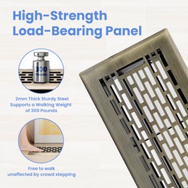 Howeall 4x8 Inches Heavy Duty Walkable Floor Register - Easy Adjust Air Supply Lever Decorative Floor Vent Covers, Boston Design Vent Covers for Home - Antique Brass