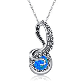 Shusukue Octopus Tentacles Necklace with Gemston 925 Sterling Silver Octopus Pendant for Women Ocean Jewellery Gift for Women, Sterling Silver