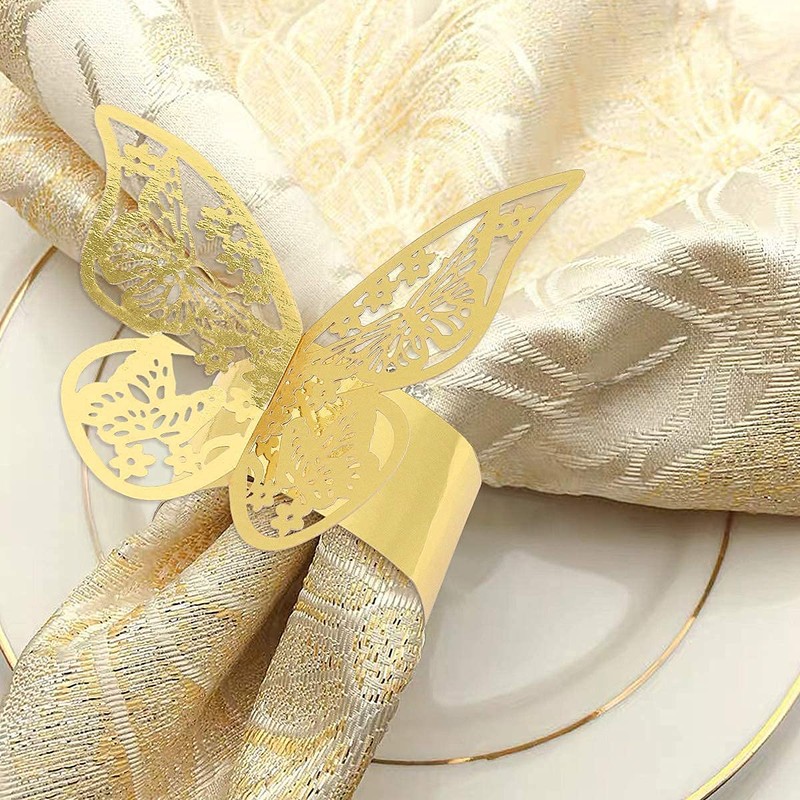 30pieces Napkin Rings,Hollow-out Butterfly Paper Napkin Buckles,Reflective Glossy Napkin Ring