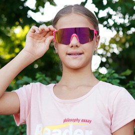 DUCO Polarized Kids Sunglasses Youth Sports Cycling Shades Lightweight Frame UV400 Child Boys Girls Baseball SunGlasses DK310 (Rose Purple Dot Black Temple Revo Pink Lens)