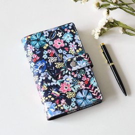 WONDERPOOL Refillable Spiral Leather Diary 6 Ring Binder Notebook Writing Journal with Inner Pockets-College Lined Paper and Pattern Cover for School Work Travel and Organizer (Flowers, A6)