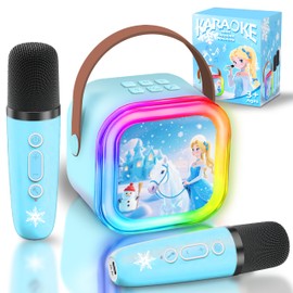 GirliGlee ELSA Spielzeug,Mikrofon Kinder,Karaoke Maschine für Mädchen,Bluetooth Karaoke Box Anlage mit 2 Mikrofonen, ELSA Eiskönigin Geschenke für Mädchen 3 4 5 6 7 8 9 Jahre