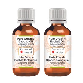 Greenwood Essential Pure Organic Baobab Oil (Adansonia digitata) Natural Therapeutic Quality Cold Pressed (Pack of Two) 100 ml x 2 (6.76 oz)