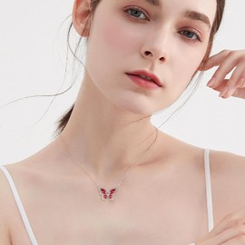 AINFQY Butterfly Necklace for Women 925 Sterling Silver Butterfly Pendant Necklace January Birthstone Cubic Zirconia Jewelry Gift