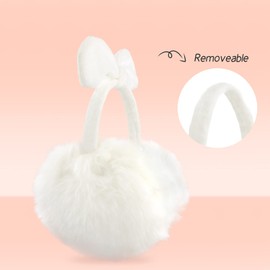 POXIMI Women Winter Earmuffs Girl Ski Adjustable Ear Covers for Kid Cute Bow Ear Warmer Outdoor Earmuff Fleece Lining (B-White, ONE SIZE)