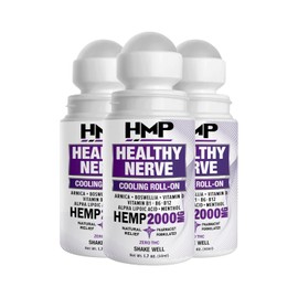HMP Nerve Roll-On for Feet, Hands, Legs, Toes, Back 2000MG Hemp with Menthol & Arnica, Soothing Cooling Formula, Made in USA, 50ml (3 Pack)