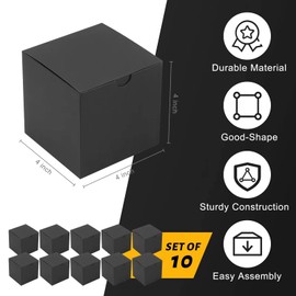 opaprain 10 Pack of 4x4x4 inch Black Gift Box with Lid, Recyclable Paper Suitable for Wedding, Festivals, Gifts, Graduation, Birthday