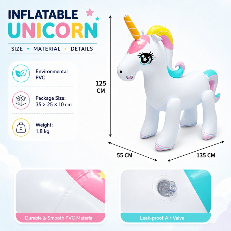Giant Inflatable Unicorn Sprinkler for Pool Play – PVC Water