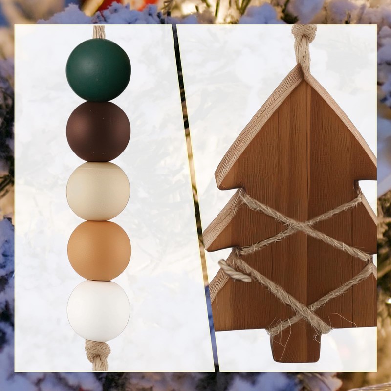 Civaner 6 Pcs Neutral Christmas Tree Hanging Ornament Rustic Wooden