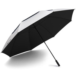 Fulynmen 80 Inch Extra Large Golf Umbrellas For Rain Heavy Duty Jumbo Stick UV Umbrellas For Sun Protection Upf 50+ Windproof Vented Double Canopy Manual Opening Big Size (Silver-Black)