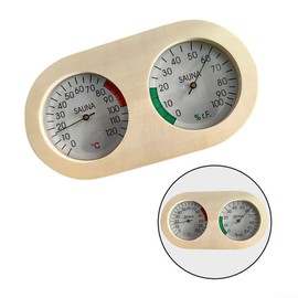 Wooden Sauna Thermo-Hygrometer, 2 in 1 Sauna Thermometer and Hygrometer, Round Wood Thermo-Hygrometer, for Steam Bath, Sauna Room