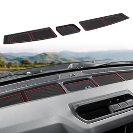 Auovo Dash Cover Tray Compatible with Ford Bronco Accessories 2021 2022 2023 2024 Anti-Slip Silicone Car Dashboard Compartments Mat fit Bronco 2/4-Door Interior Dash Pad Liners 3-pc Set (Red Trim)