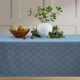 HLC.ME Modena Fabric Tablecloth, Jacquard Fabric Table Cloth for Rectangle Table, Advanced Water Resistance, Fade, and Wrinkle Resistant Table Cloth, Geometric Lattice Pattern - Blue, 57x84