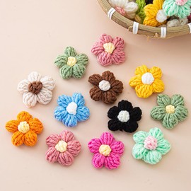 50 Pieces Crochet Flower Patches Small Crochet Flowers Flower Patches Cute Applique Embroidered Patches for DIY Hair Clothes