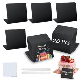 20 Chalkboard Small Set, Small Boards for Labelling, Price Tags Stand in L Shape, Buffet Signs with 2 Pens and 1 Cleaning Cloth, Slate Board for Catering, Buffet, Cafe, Wedding, Party