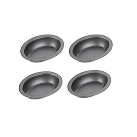 Chef Aid Set of 4 Non-Stick Oval Pie Dishes, Each Measuring 17cm x 13cm x 3.7cm, Grey