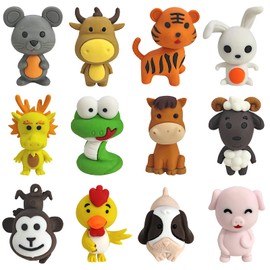 Ranvi Pack of 24 Animal Erasers Bulk Kids Pencil Erasers Puzzle Erasers Mini Novelty Erasers for Classroom Rewards, Party Favors, Game Prizes, School Supplies