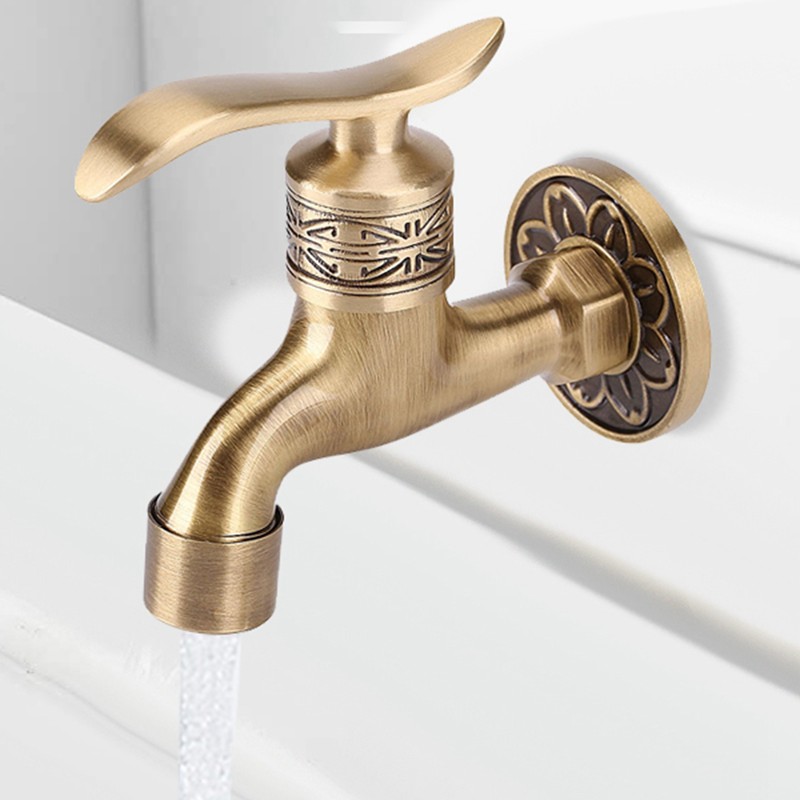 Antique Style Brass Washing Machine Faucet Wall Mount Laundry Cold