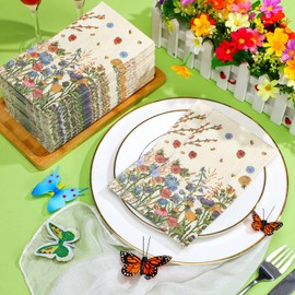 Seajan 200 Pcs Retro Flowers Paper Guest Napkins Disposable Hand Towels for Bathroom Paper Disposable Guest Towels Napkins for Spring and Summer Wedding Bathroom Birthday Dinner Party