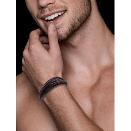 Black Leather Bracelet for Men Magnetic-Clasp Braided Bracelet Multi-Layer Wrap Mens Bracelet Chunky Leather Wristband Brown Bracelet Gift