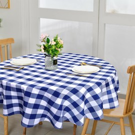 XWZO Checkered 60 Inch Round Tablecloth - Waterproof and Dustproof Washable Plaid Table Cloth for Dining Party, Outdoor Picnic and Camping, Decorative Gingham Table Cover, Royal Blue and White