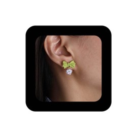 Erimberate Bohemian Pearl Bead Dangle Earrings Green Enamel Bow Tie Stud Earring Green Bow Pearls Drop Earring Minimalist Pearl Ball Dangle Earrings Jewelry for Women