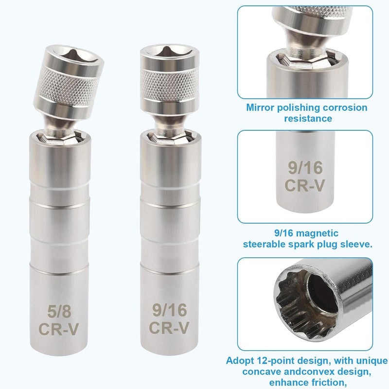 5/8" Magnetic Swivel Spark Plug Socket, Thin Wall Spark Plugs