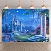 Monalivest Fabric 7x5ft Blue Fairytale Castle Night Sky Backdrop