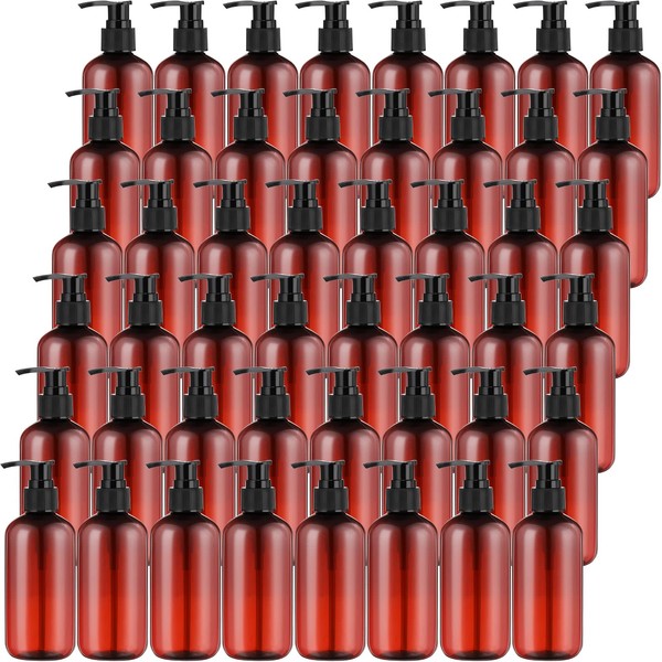 48 Pcs Pump Bottle Lotion Dispenser Refillable Shampoo Conditioner Hand Soap Dispenser Plastic Empty 8oz/250ml Clear Reusable Body Wash Container Bulk (Brown, Black)