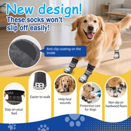 GYURO 4-Sided Anti Slip Dog Socks Paws Stop Licking with Adjustable Reflective Strap – Indoor Paw Protection, Traction Control & Anti-Licking Design for Hardwood Floors & Grip Safety (Gray, XS)