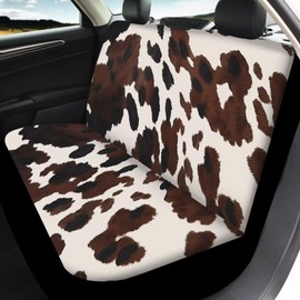 Jeiento Brown Cow Spots Car Seat Protectors Full Set Front Seat Cover and Rear Split Bench Protection Anti-Slip Car Interior Seat Cover for Trucks SUV Van Auto,4PCS