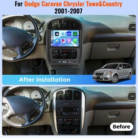 Realdio Android Car Stereo for Dodge Caravan Chrysler Town&Country 2001-2007 with 10.1 Inch Touch Screen Wireless CarPlay Android Auto Bluetooth 2GB+64GB EQ 26UI Split Screen AHD Rear Camera