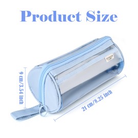 BAYTORY Clear Pencil Case, Large Capacity Transparent Pencil Case, Waterproof Stationery Pouch with 8 Compartments, Pen Storage Case with Handle, for Makeup Travel, School & Office Supplies (Blue)