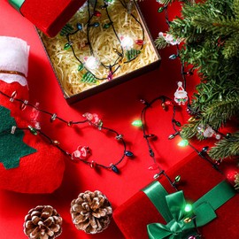 Remuuly 12 Pcs Christmas Light Necklace Bright Light up Bulb Necklace, Christmas Light up Jewelry LED Mini Bulbs LED Necklace for Kids Girl Ugly Party Favors Birthday Xmas (Fresh)