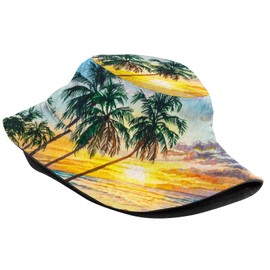Tropical Sunset Palm Tree Summer Aesthetic Bucket Hat Packable Breathable Sun Hats for Women Men Teens Unisex Summer Travel Beach Fisherman Cap