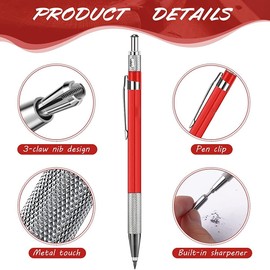 Geieold Welding Pencil with 12 Silver Grooves Metal Marker for Welding Pens Making Red