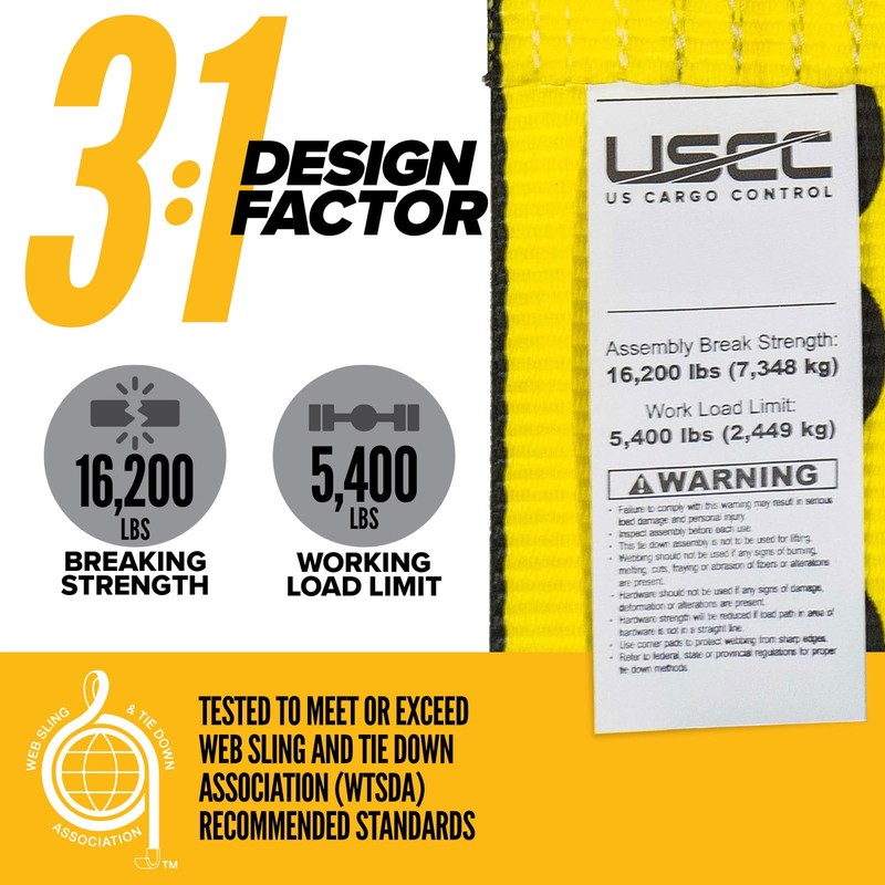 US Cargo Control 4" x 30' Winch Strap with D-Ring,